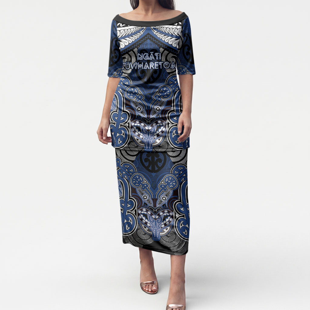 Aotearoa Iwi Ngati Tuwharetoa Personalised Puletasi Maori Kowhaiwhai Pattern LT19 Long Dress Blue - Polynesian Pride