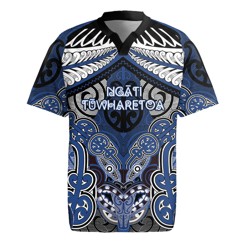 Aotearoa Iwi Ngati Tuwharetoa Personalised Rugby Jersey Maori Kowhaiwhai Pattern LT19 Blue - Polynesian Pride