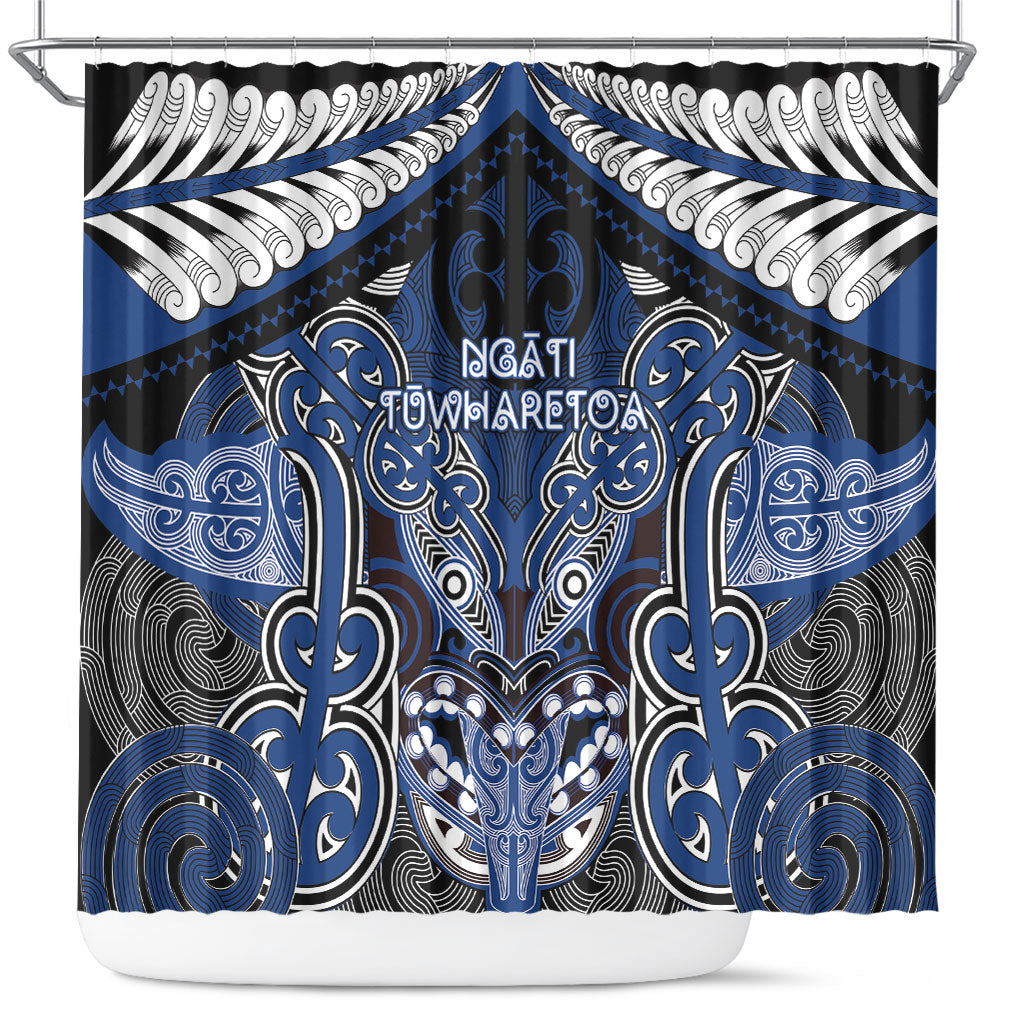 Aotearoa Iwi Ngati Tuwharetoa Shower Curtain Maori Kowhaiwhai Pattern LT19 Blue - Polynesian Pride
