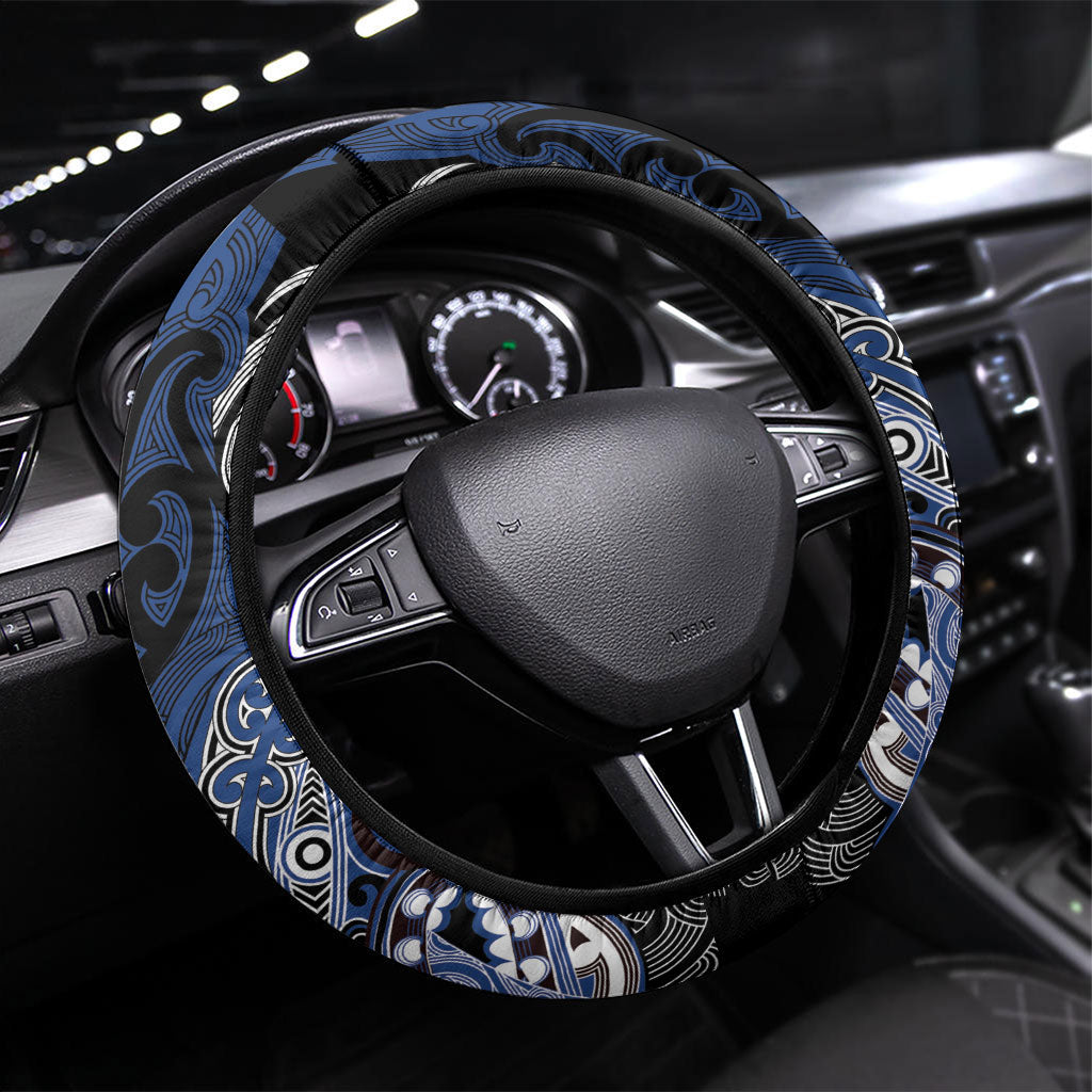 Aotearoa Iwi Ngati Tuwharetoa Steering Wheel Cover Maori Kowhaiwhai Pattern LT19 Universal Fit Blue - Polynesian Pride