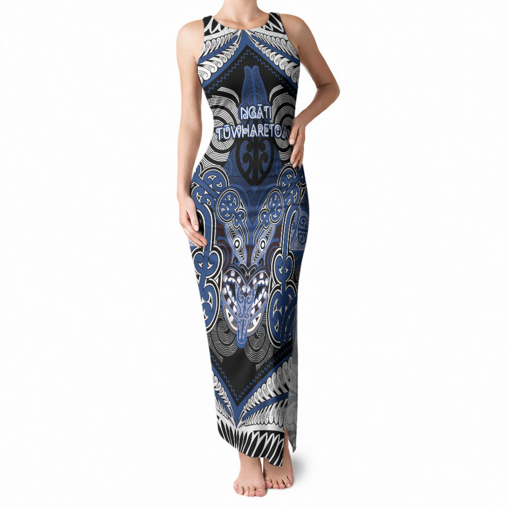 Aotearoa Iwi Ngati Tuwharetoa Personalised Tank Maxi Dress Maori Kowhaiwhai Pattern LT19 Women Blue - Polynesian Pride