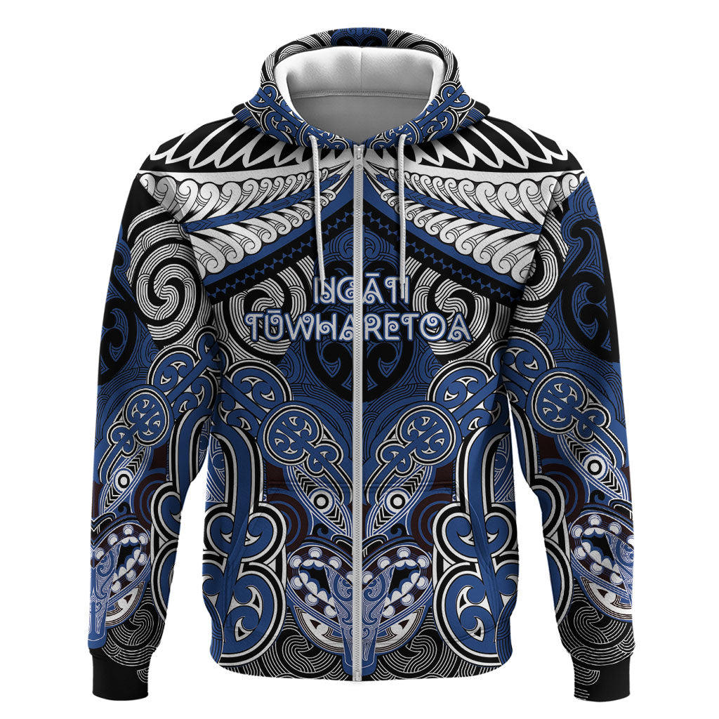 Aotearoa Iwi Ngati Tuwharetoa Personalised Zip Hoodie Maori Kowhaiwhai Pattern LT19 Zip Hoodie Blue - Polynesian Pride