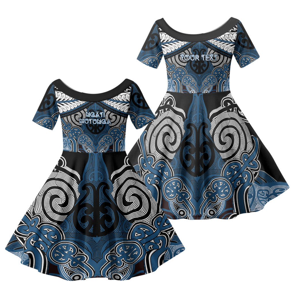 Aotearoa Iwi Ngati Mutunga Personalised Family Matching Off Shoulder Maxi Dress and Hawaiian Shirt Maori Kowhaiwhai Pattern
