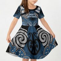 Aotearoa Iwi Ngati Mutunga Personalised Kid Short Sleeve Dress Maori Kowhaiwhai Pattern