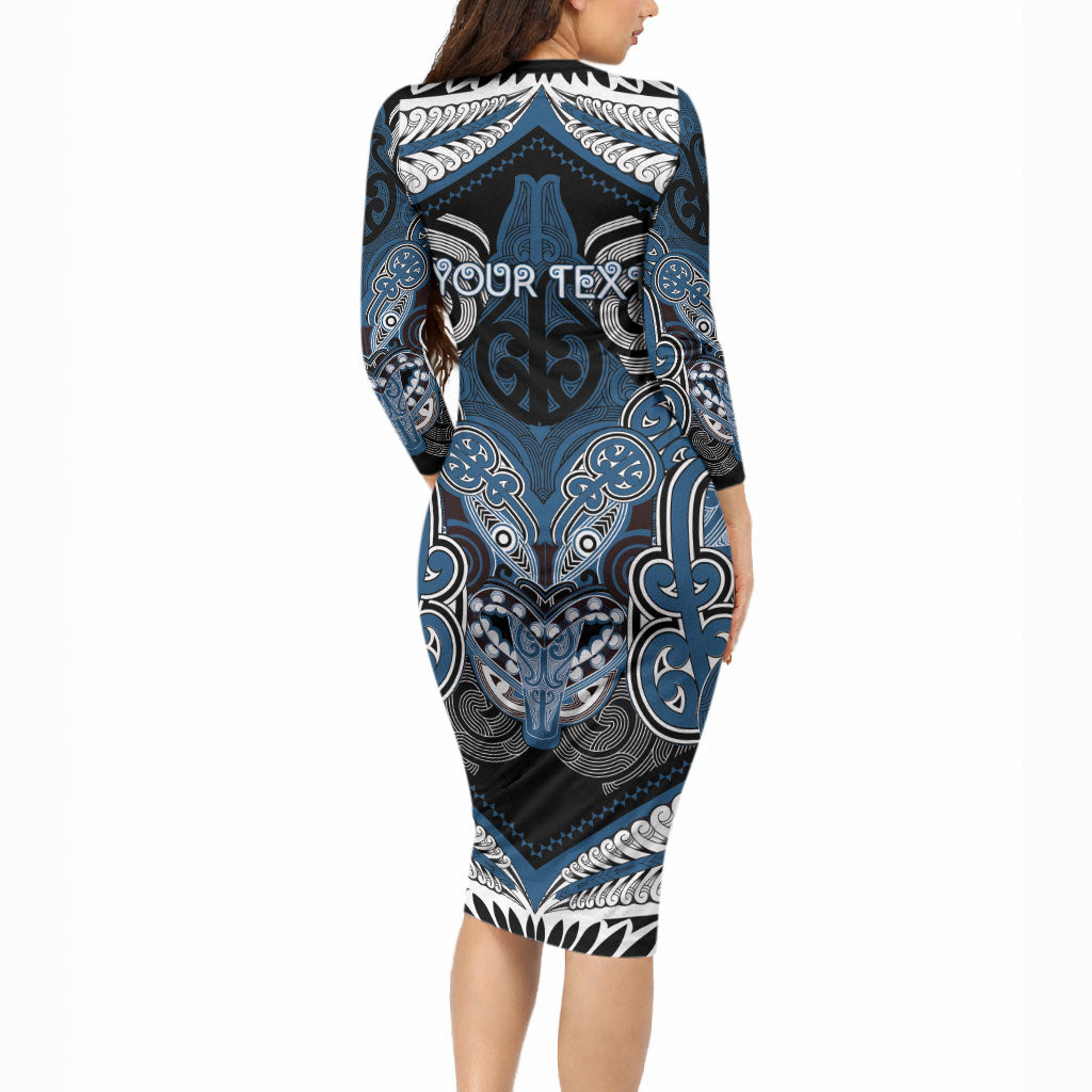 Aotearoa Iwi Ngati Mutunga Personalised Long Sleeve Bodycon Dress Maori Kowhaiwhai Pattern