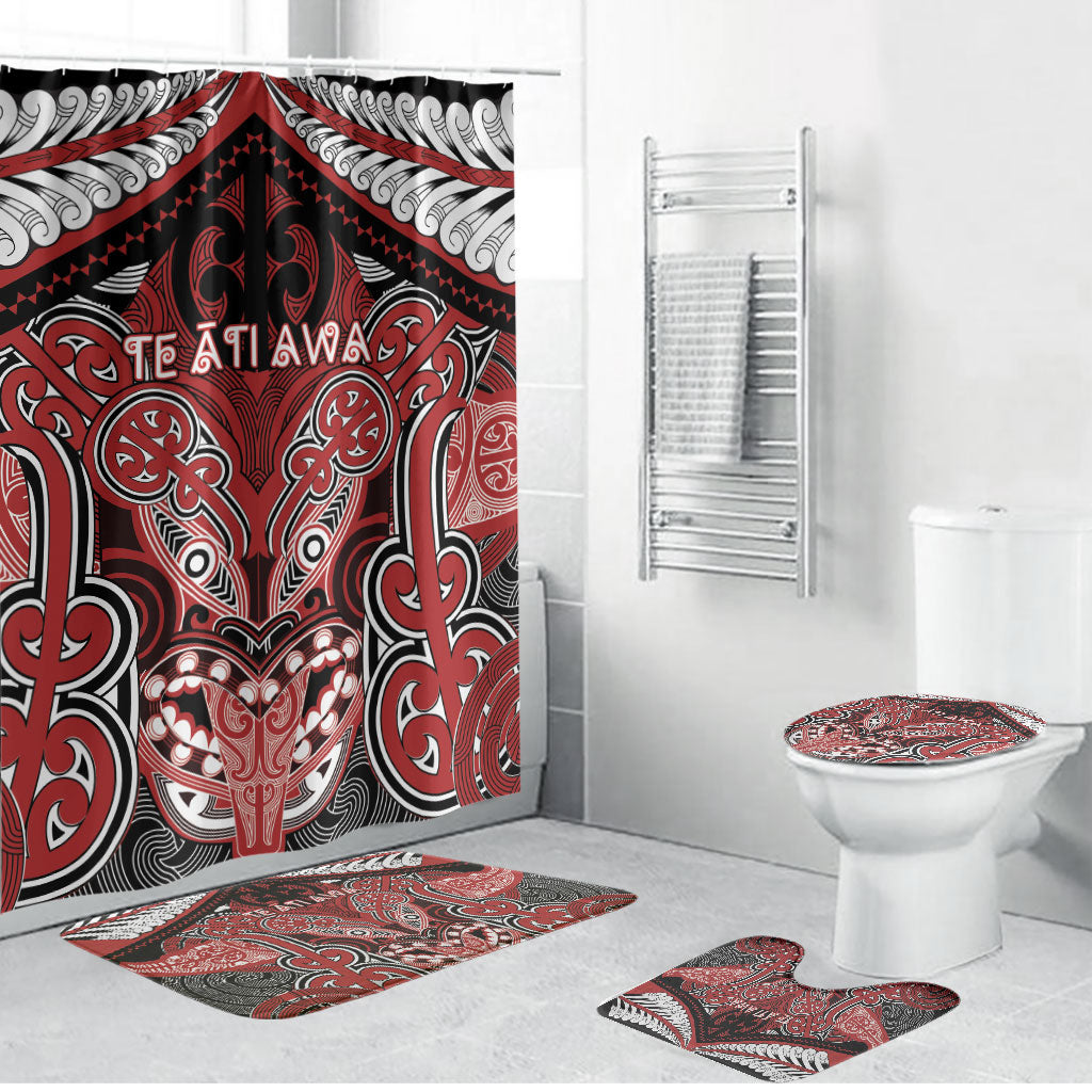 Aotearoa Iwi Te Ati Awa Bathroom Set Maori Kowhaiwhai Pattern LT19 Bathroom Set (4 pcs) Red - Polynesian Pride