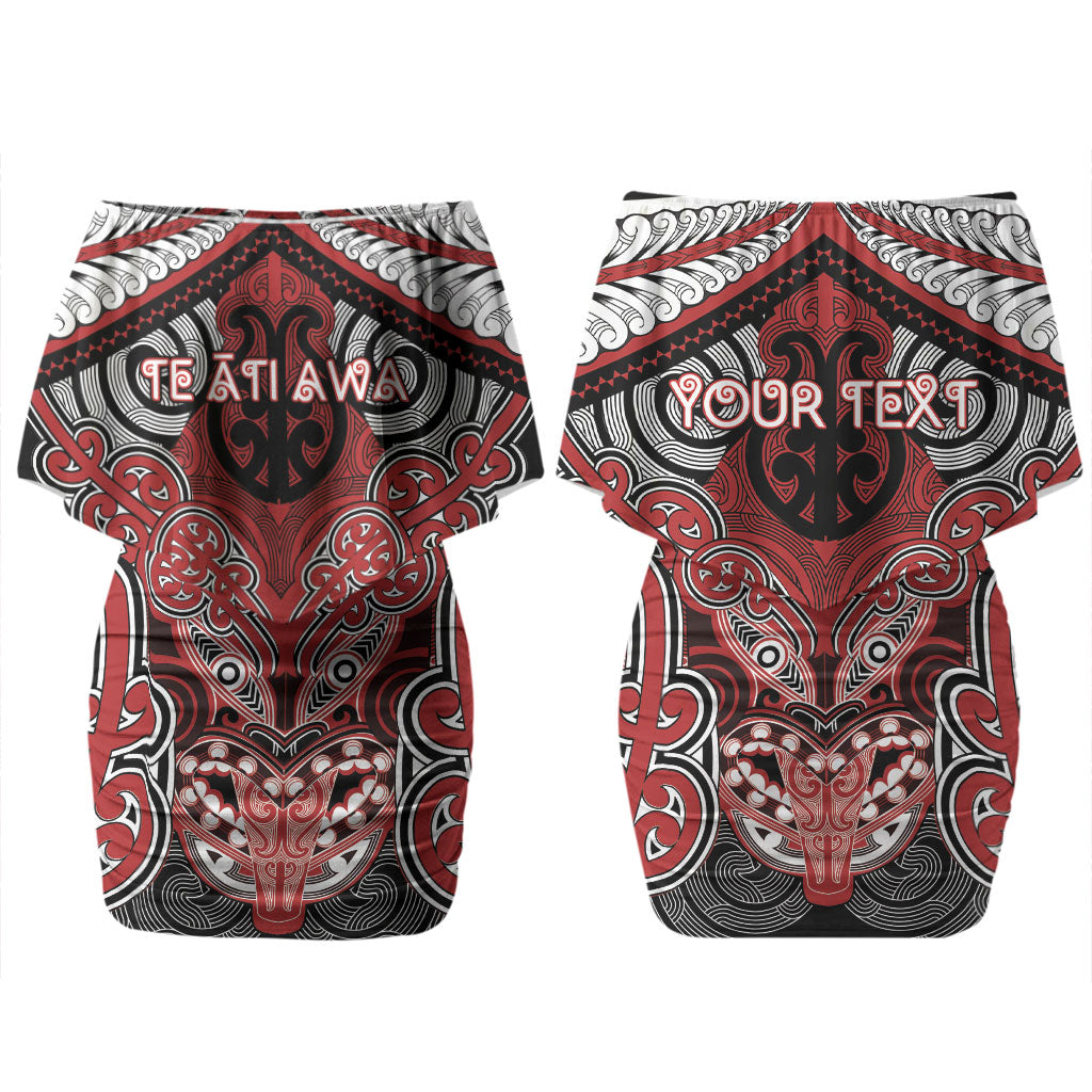 Aotearoa Iwi Te Ati Awa Personalised Family Matching Off Shoulder Short Dress and Hawaiian Shirt Maori Kowhaiwhai Pattern