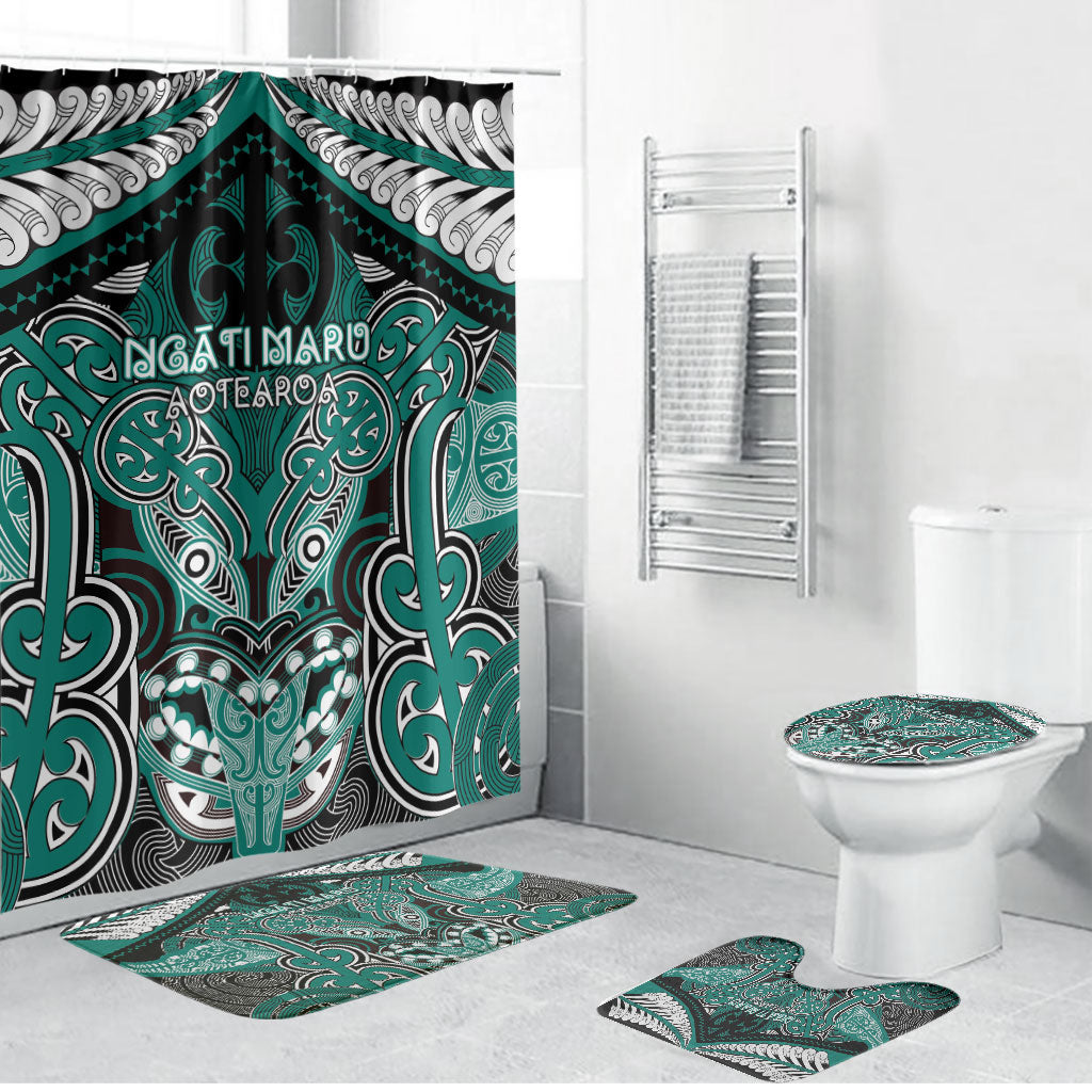 Aotearoa Iwi Ngati Maru Bathroom Set Maori Kowhaiwhai Pattern LT19 Bathroom Set (4 pcs) Deep Teal - Polynesian Pride