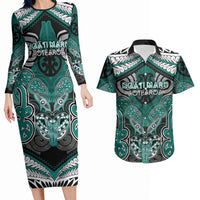 Aotearoa Iwi Ngati Maru Personalised Couples Matching Long Sleeve Bodycon Dress and Hawaiian Shirt Maori Kowhaiwhai Pattern