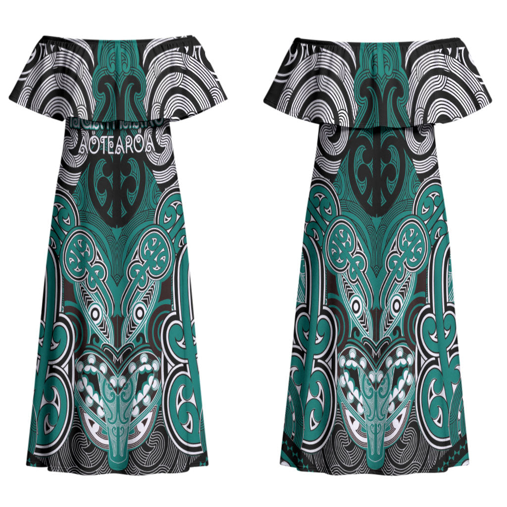 Aotearoa Iwi Ngati Maru Personalised Family Matching Off Shoulder Maxi Dress and Hawaiian Shirt Maori Kowhaiwhai Pattern