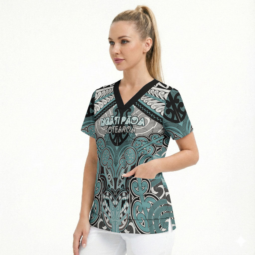 Aotearoa Iwi Ngati Paoa Personalised Scrub Top Maori Kowhaiwhai Pattern