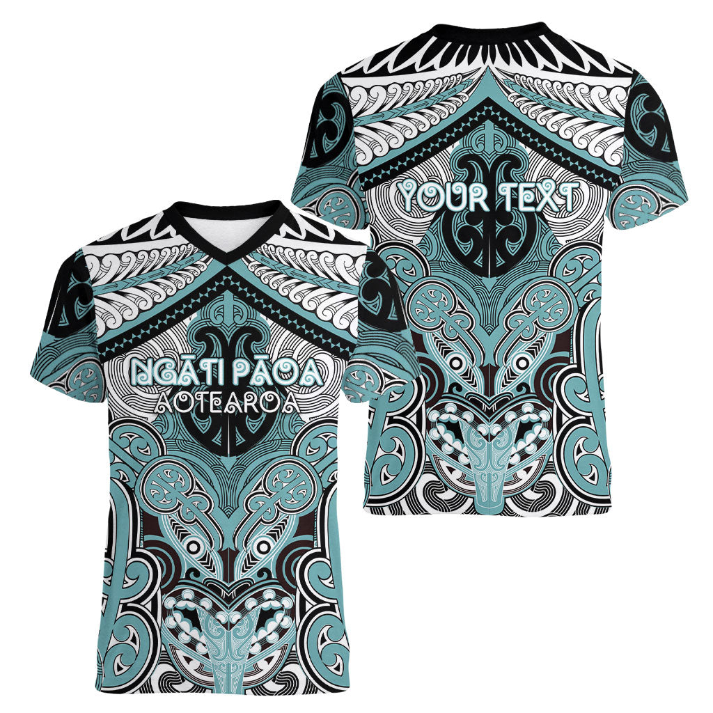 Aotearoa Iwi Ngati Paoa Personalised Women V-Neck T-Shirt Maori Kowhaiwhai Pattern