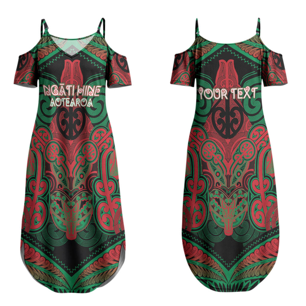Aotearoa Iwi Ngati Hine Personalised Couples Matching Summer Maxi Dress and Long Sleeve Button Shirt Maori Kowhaiwhai Pattern