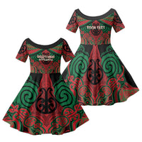 Aotearoa Iwi Ngati Hine Personalised Family Matching Off The Shoulder Long Sleeve Dress and Hawaiian Shirt Maori Kowhaiwhai Pattern