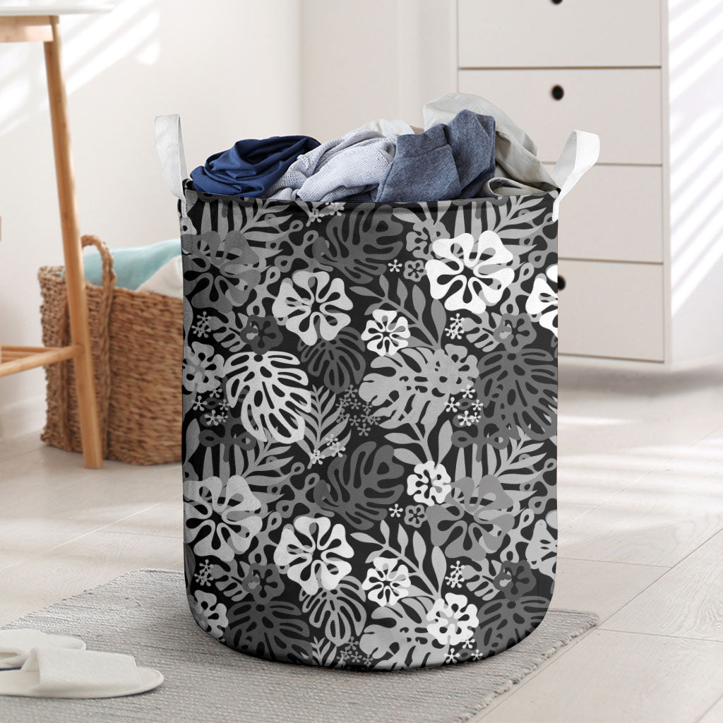 Black Aloha Hawaiian Laundry Basket Monstera Hibiscus Tropical Pattern LT19 Black - Polynesian Pride