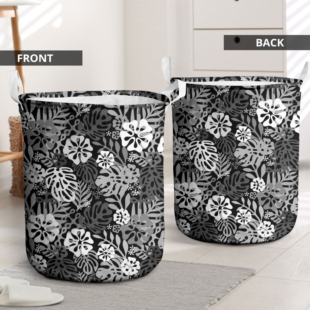 Black Aloha Hawaiian Laundry Basket Monstera Hibiscus Tropical Pattern LT19 - Polynesian Pride