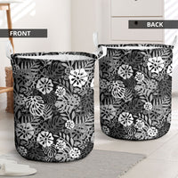 Black Aloha Hawaiian Laundry Basket Monstera Hibiscus Tropical Pattern LT19 - Polynesian Pride