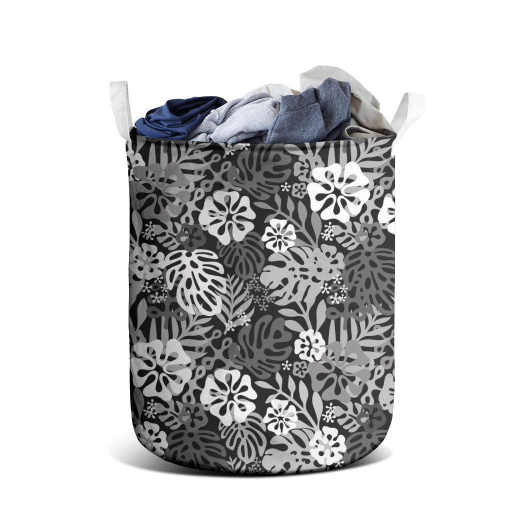 Black Aloha Hawaiian Laundry Basket Monstera Hibiscus Tropical Pattern LT19 - Polynesian Pride