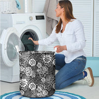 Black Aloha Hawaiian Laundry Basket Monstera Hibiscus Tropical Pattern LT19 - Polynesian Pride