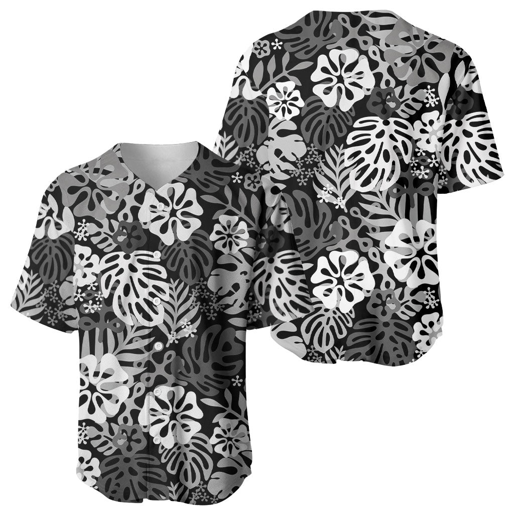 Black Aloha Hawaiian Baseball Jersey Monstera Hibiscus Tropical Pattern LT19 - Polynesian Pride