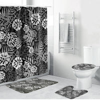 Black Aloha Hawaiian Bathroom Set Monstera Hibiscus Tropical Pattern LT19 Bathroom Set (4 pcs) Black - Polynesian Pride