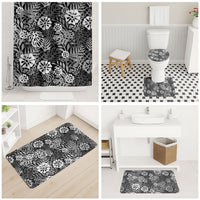 Black Aloha Hawaiian Bathroom Set Monstera Hibiscus Tropical Pattern LT19 - Polynesian Pride