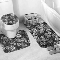 Black Aloha Hawaiian Bathroom Set Monstera Hibiscus Tropical Pattern LT19 Mat Set Only (3 pcs) One Size Black - Polynesian Pride