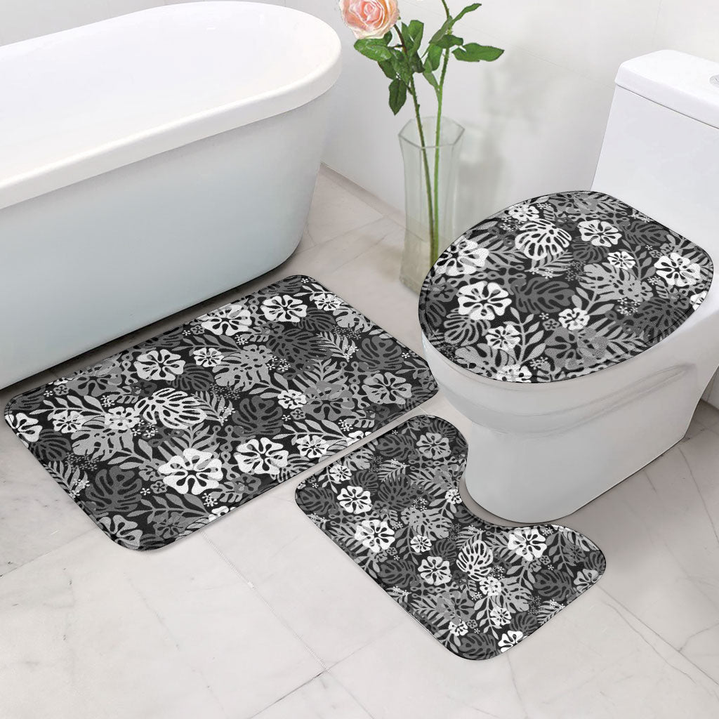 Black Aloha Hawaiian Bathroom Set Monstera Hibiscus Tropical Pattern LT19 - Polynesian Pride