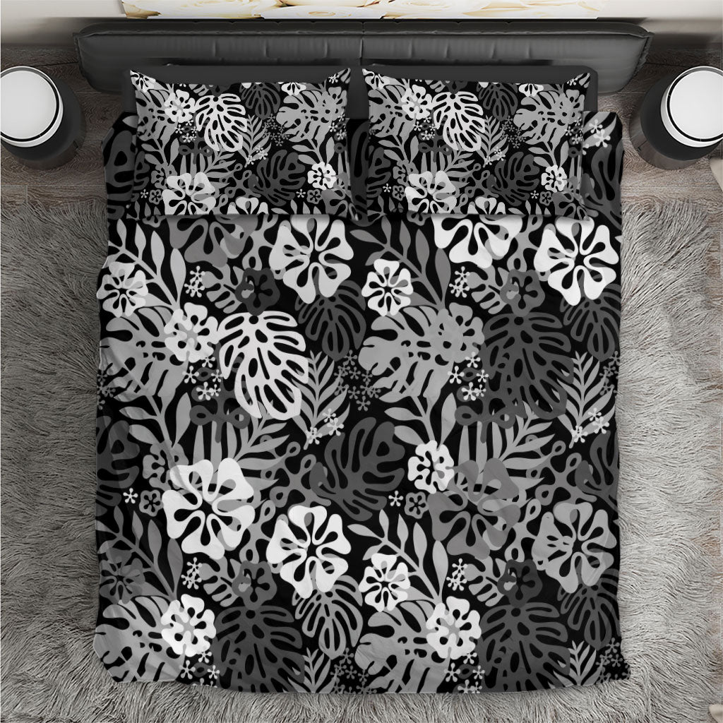Black Aloha Hawaiian Bedding Set Monstera Hibiscus Tropical Pattern LT19 Black - Polynesian Pride