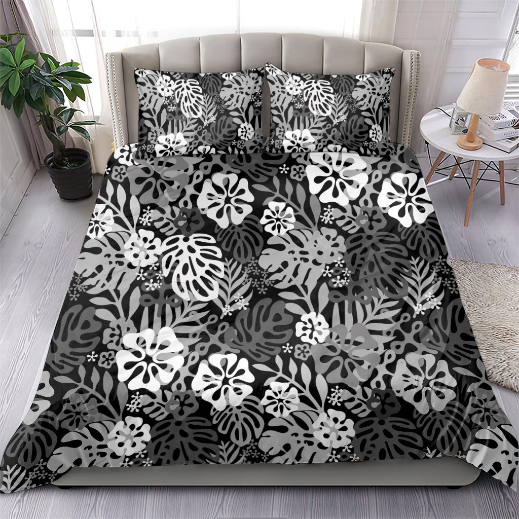 Black Aloha Hawaiian Bedding Set Monstera Hibiscus Tropical Pattern LT19 - Polynesian Pride