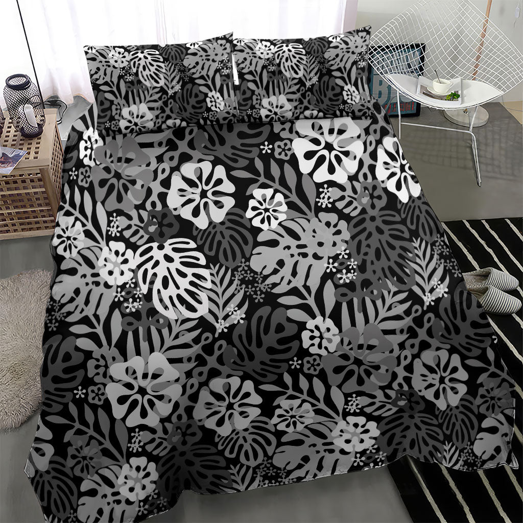 Black Aloha Hawaiian Bedding Set Monstera Hibiscus Tropical Pattern LT19 - Polynesian Pride