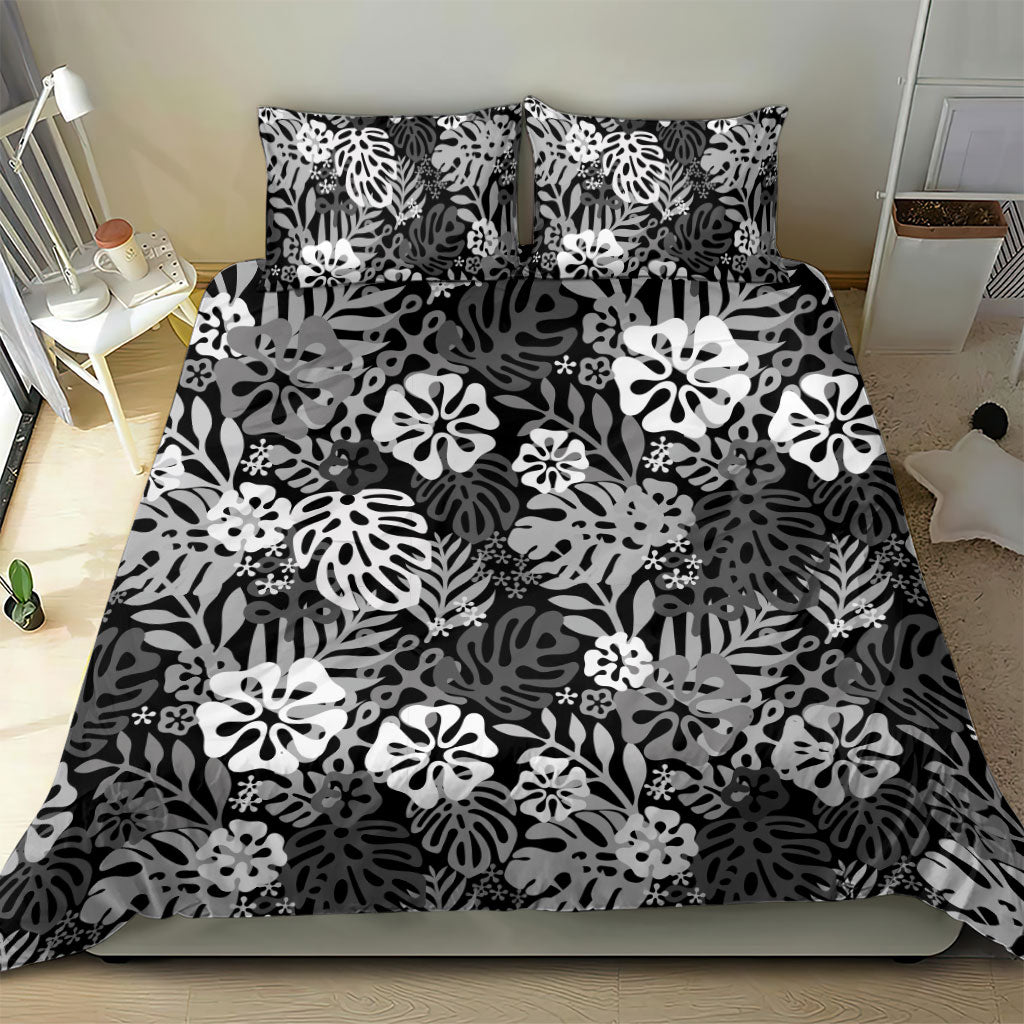 Black Aloha Hawaiian Bedding Set Monstera Hibiscus Tropical Pattern LT19 - Polynesian Pride