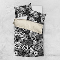 Black Aloha Hawaiian Bedding Set Monstera Hibiscus Tropical Pattern LT19 US Twin 172cm x 218cm Black - Polynesian Pride