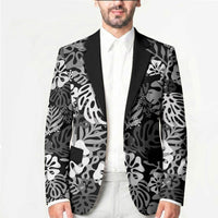 Black Aloha Hawaiian Blazer Monstera Hibiscus Tropical Pattern LT19 - Polynesian Pride