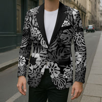 Black Aloha Hawaiian Blazer Monstera Hibiscus Tropical Pattern LT19 - Polynesian Pride