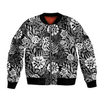 Black Aloha Hawaiian Bomber Jacket Monstera Hibiscus Tropical Pattern LT19 Unisex Black - Polynesian Pride
