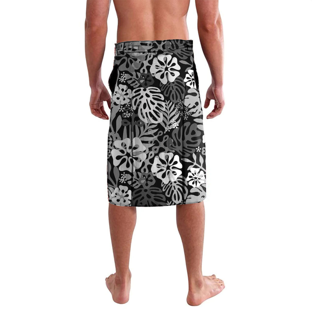 Black Aloha Hawaiian Lavalava Monstera Hibiscus Tropical Pattern LT19 - Polynesian Pride