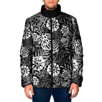 Black Aloha Hawaiian Padded Jacket Monstera Hibiscus Tropical Pattern LT19 Men Black - Polynesian Pride