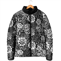 Black Aloha Hawaiian Padded Jacket Monstera Hibiscus Tropical Pattern LT19 - Polynesian Pride