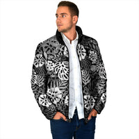 Black Aloha Hawaiian Padded Jacket Monstera Hibiscus Tropical Pattern LT19 - Polynesian Pride