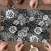 Black Aloha Hawaiian Puzzle Monstera Hibiscus Tropical Pattern LT19 - Polynesian Pride