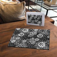 Black Aloha Hawaiian Puzzle Monstera Hibiscus Tropical Pattern LT19 - Polynesian Pride