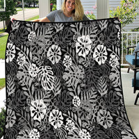 Black Aloha Hawaiian Quilt Monstera Hibiscus Tropical Pattern LT19 Black - Polynesian Pride