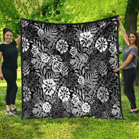 Black Aloha Hawaiian Quilt Monstera Hibiscus Tropical Pattern LT19 - Polynesian Pride