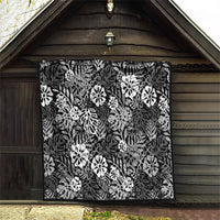 Black Aloha Hawaiian Quilt Monstera Hibiscus Tropical Pattern LT19 - Polynesian Pride