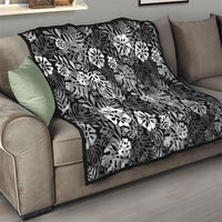 Black Aloha Hawaiian Quilt Monstera Hibiscus Tropical Pattern LT19 - Polynesian Pride