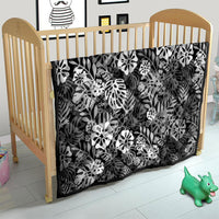 Black Aloha Hawaiian Quilt Monstera Hibiscus Tropical Pattern LT19 - Polynesian Pride