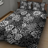 Black Aloha Hawaiian Quilt Bed Set Monstera Hibiscus Tropical Pattern LT19 - Polynesian Pride