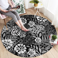 Black Aloha Hawaiian Round Carpet Monstera Hibiscus Tropical Pattern LT19 - Polynesian Pride