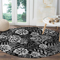 Black Aloha Hawaiian Round Carpet Monstera Hibiscus Tropical Pattern LT19 - Polynesian Pride